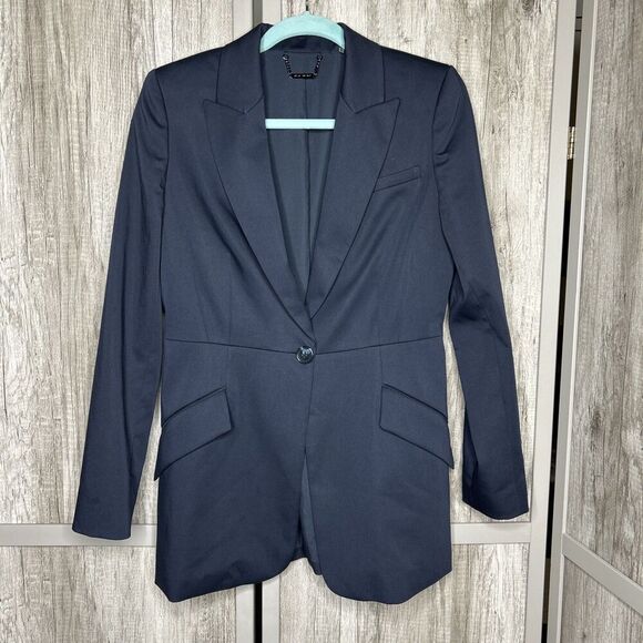 Elie Tahari Women Blazer Professional Mid Length Single Button Navy Size S - Picture 1 of 7